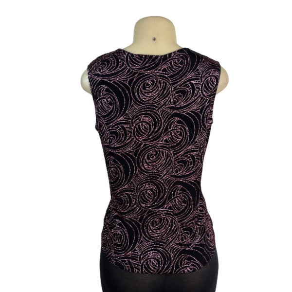 Romni Nicole Petite Sleeveless Black & Pink Swirl Print Tank Top Size PM - New