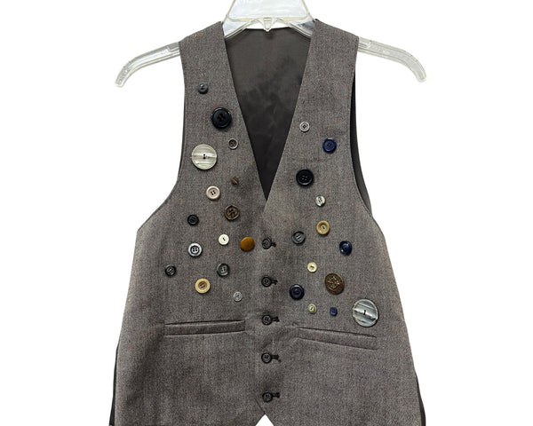 Handcrafted Mens Gray Button-Embellished Vest Twill Fabric Unique Custom Design L