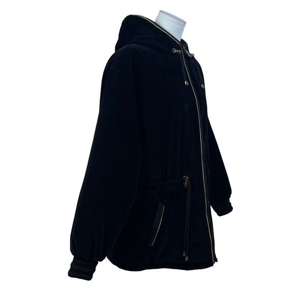 Skea Black Velvet Women’s Hooded Jacket Gold Accent Full-Zip Elastic Cuffs Sz 8