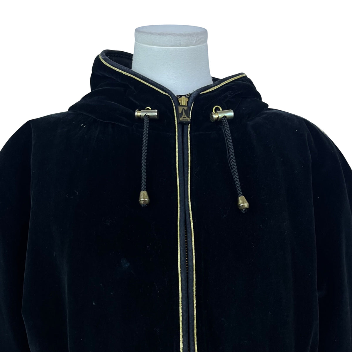 Skea Black Velvet Women’s Hooded Jacket Gold Accent Full-Zip Elastic Cuffs Sz 8
