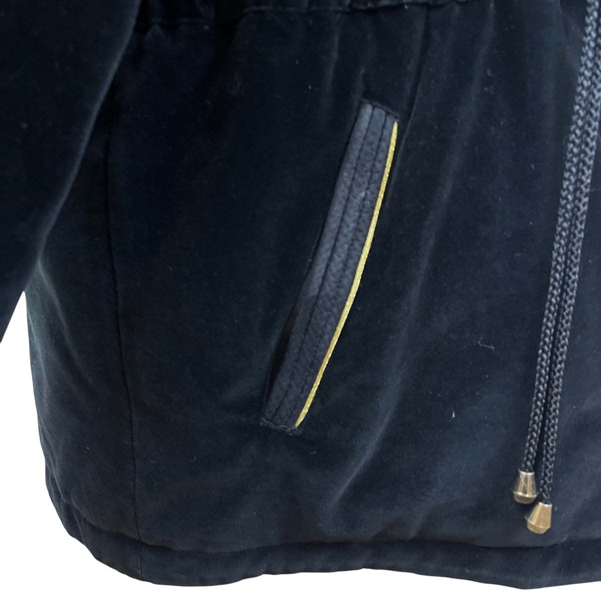 Skea Black Velvet Women’s Hooded Jacket Gold Accent Full-Zip Elastic Cuffs Sz 8