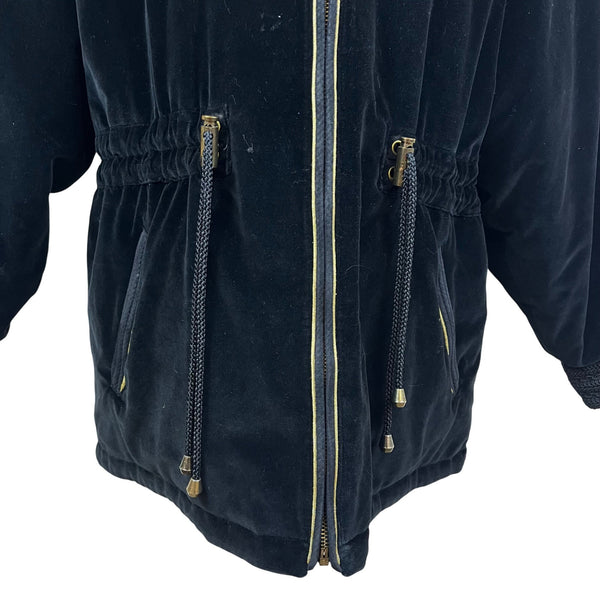 Skea Black Velvet Women’s Hooded Jacket Gold Accent Full-Zip Elastic Cuffs Sz 8