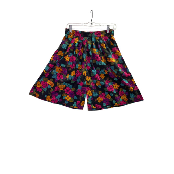 Cristin Stevens Womens Black & Multicolor Rayon Polyester Floral Print Pleated Shorts M
