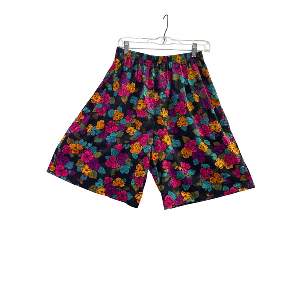 Cristin Stevens Womens Black & Multicolor Rayon Polyester Floral Print Pleated Shorts M