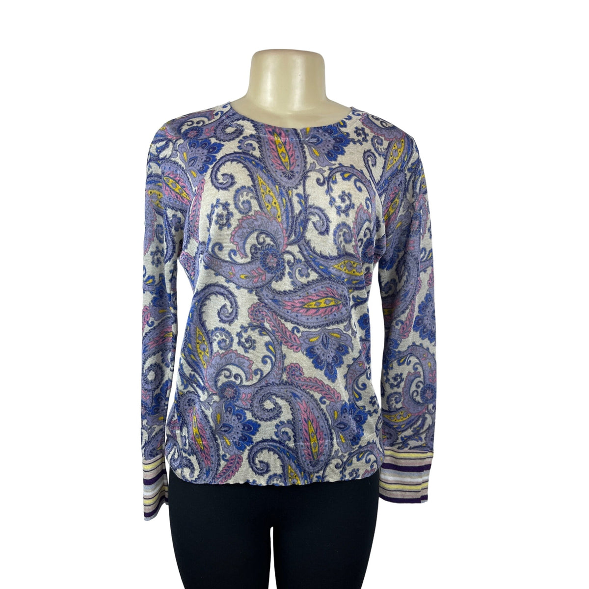 Loft Women's Purple Italian Yarn Paisley Print Blouse Shirt Sz M