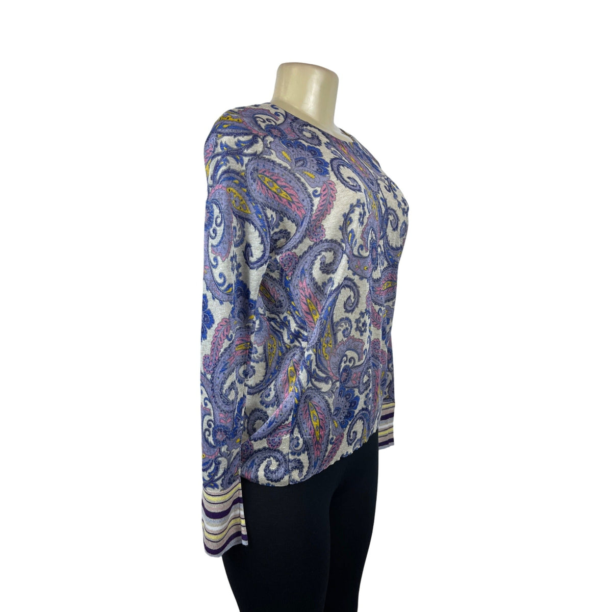 Loft Women's Purple Italian Yarn Paisley Print Blouse Shirt Sz M