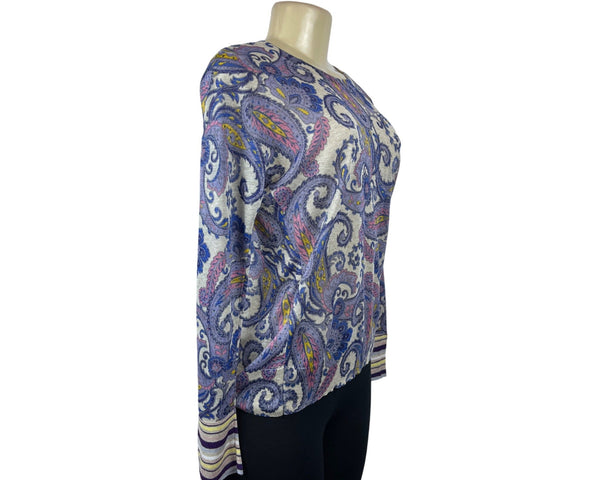 Loft Women's Purple Italian Yarn Paisley Print Blouse Shirt Sz M