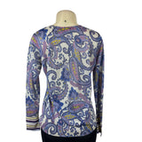 Loft Women's Purple Italian Yarn Paisley Print Blouse Shirt Sz M