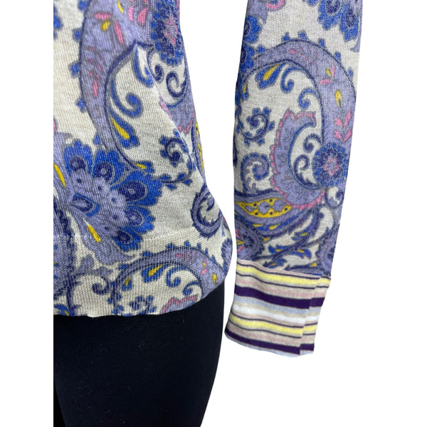 Loft Women's Purple Italian Yarn Paisley Print Blouse Shirt Sz M