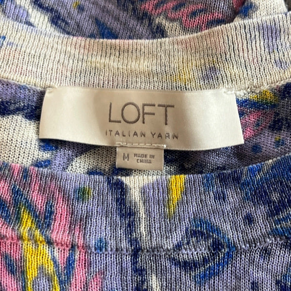 Loft Women's Purple Italian Yarn Paisley Print Blouse Shirt Sz M