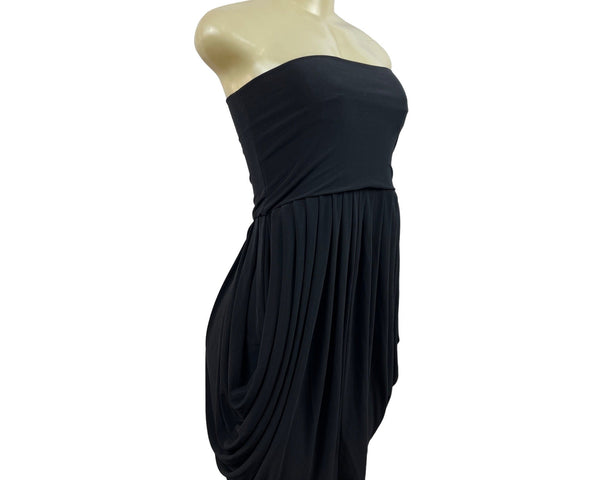 Women's Strapless Black Draped Cocktail Knee Length Dress Sz XS/S