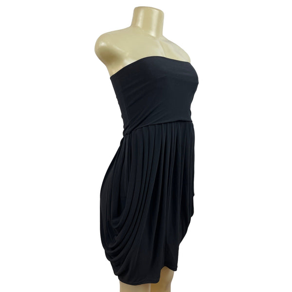 Women's Strapless Black Draped Cocktail Knee Length Dress Sz XS/S