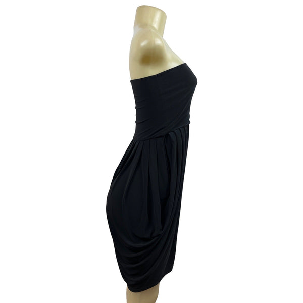 Women's Strapless Black Draped Cocktail Knee Length Dress Sz XS/S