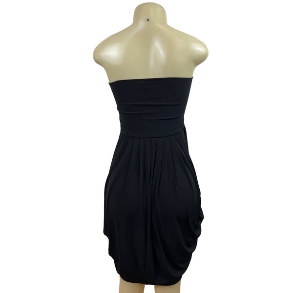 Women's Strapless Black Draped Cocktail Knee Length Dress Sz XS/S