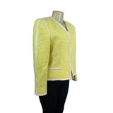 Escada Yellow Textured Tweed Jacket With White Trim Womens Size 38