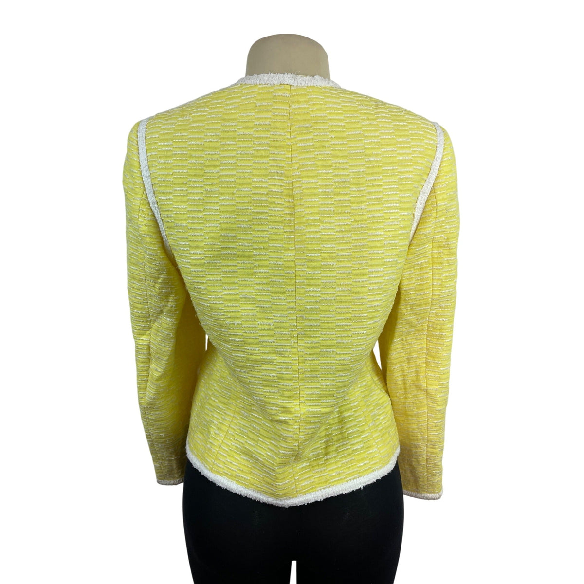 Escada Yellow Textured Tweed Jacket With White Trim Womens Size 38