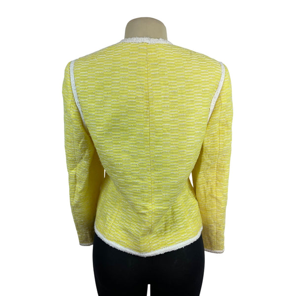 Escada Yellow Textured Tweed Jacket With White Trim Womens Size 38