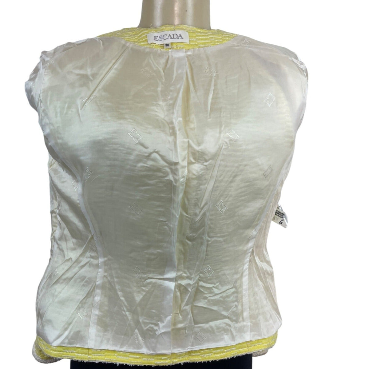 Escada Yellow Textured Tweed Jacket With White Trim Womens Size 38