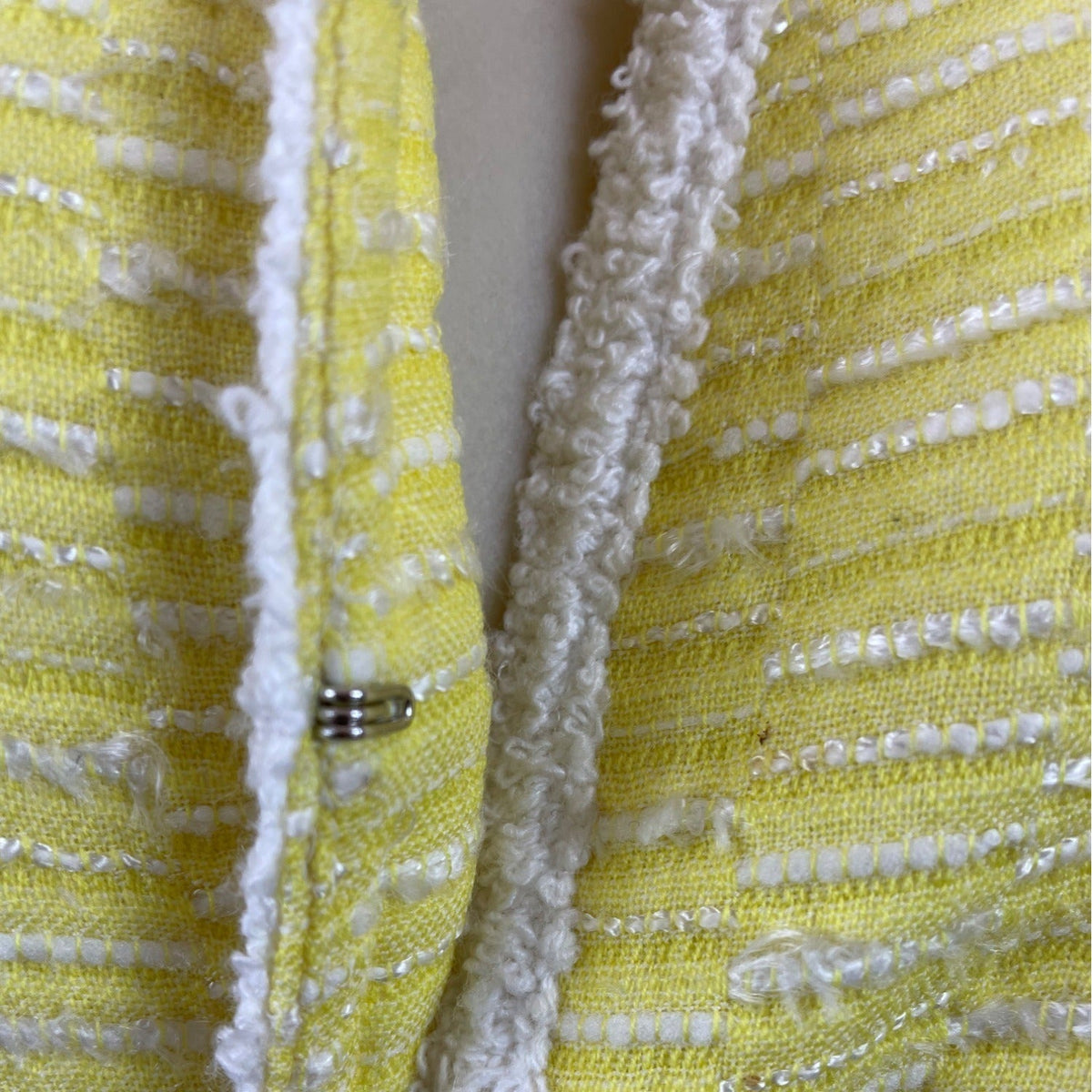 Escada Yellow Textured Tweed Jacket With White Trim Womens Size 38