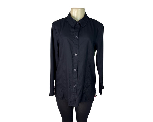 Kaktus Women's Black Button-Up Shirt With Floral Print Back Size M - New