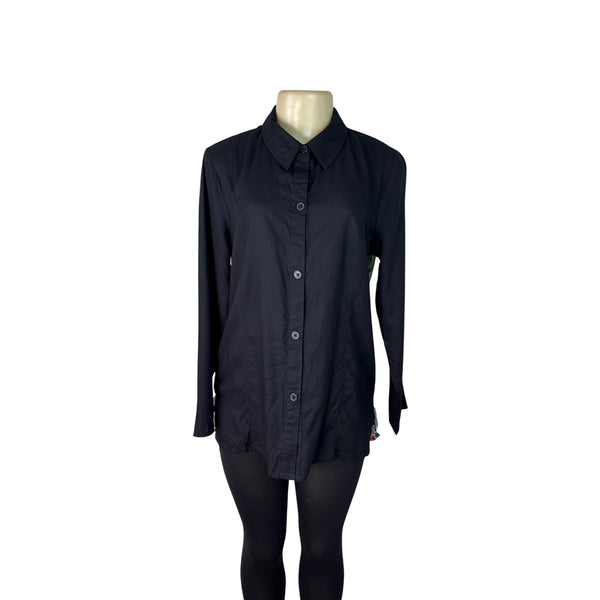 Kaktus Women's Black Button-Up Shirt With Floral Print Back Size M - New