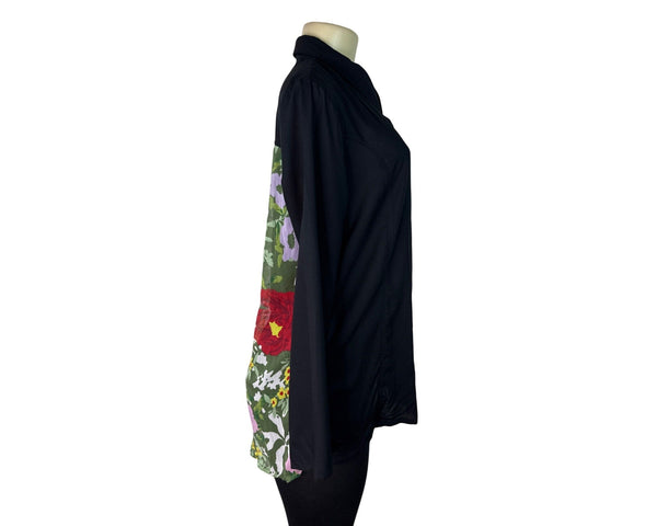 Kaktus Women's Black Button-Up Shirt With Floral Print Back Size M - New