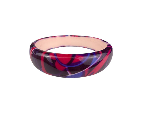 Retro Floral Print Womens Acrylic Oval Bangle Bracelets Set Of 2 Vibrant Colorway