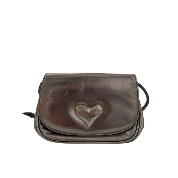 Saks Fifth Avenue Womens Silver Leather Heart Accent Shoulder Bag Small Size