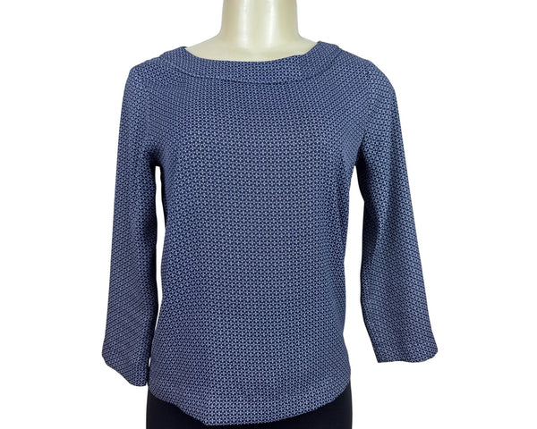 Loft Womens Navy/White Geometric Print Blouse 3/4 Sleeves Sz XXS