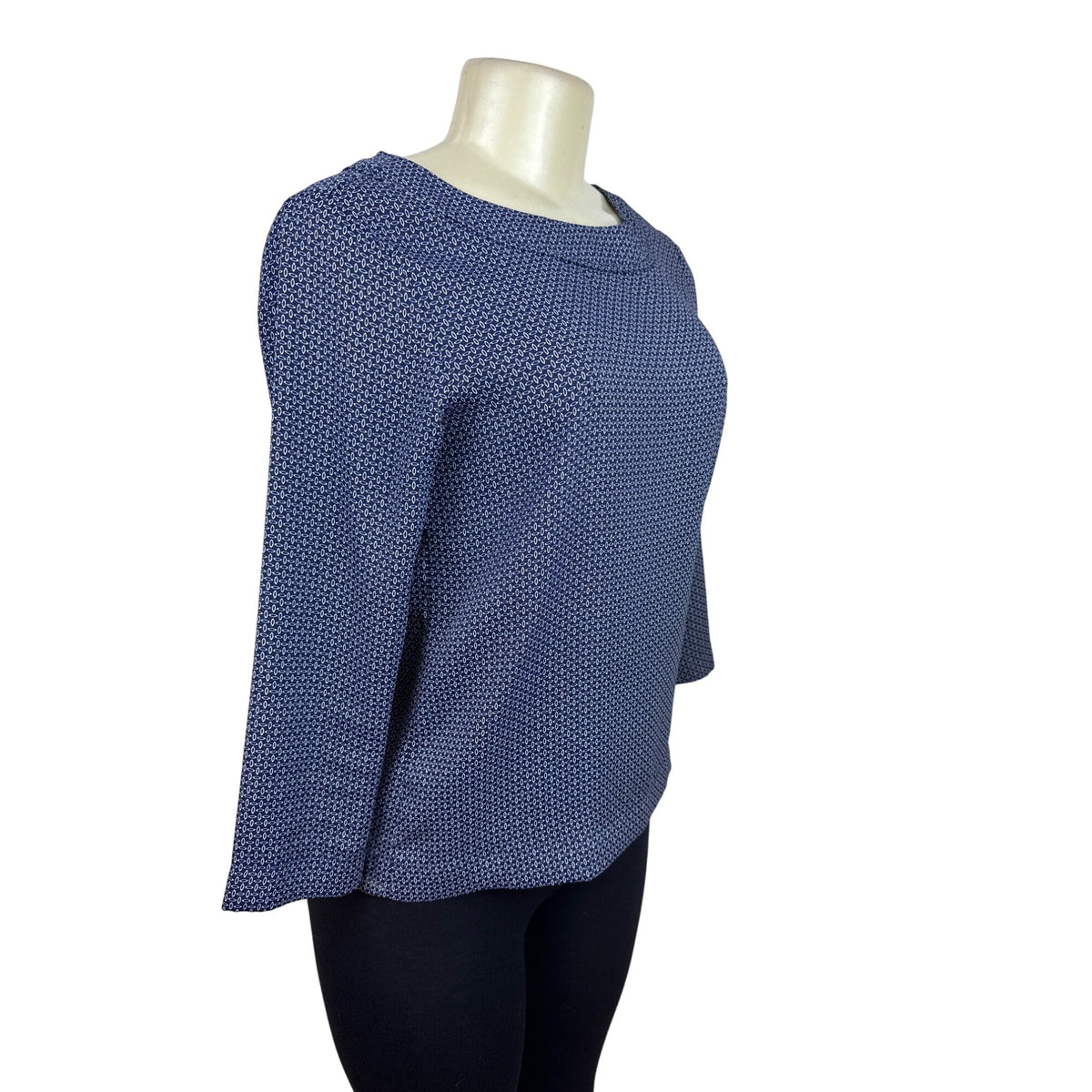 Loft Womens Navy/White Geometric Print Blouse 3/4 Sleeves Sz XXS