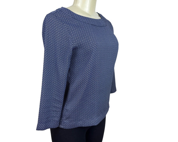 Loft Womens Navy/White Geometric Print Blouse 3/4 Sleeves Sz XXS