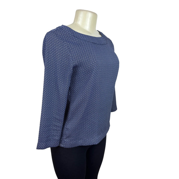 Loft Womens Navy/White Geometric Print Blouse 3/4 Sleeves Sz XXS