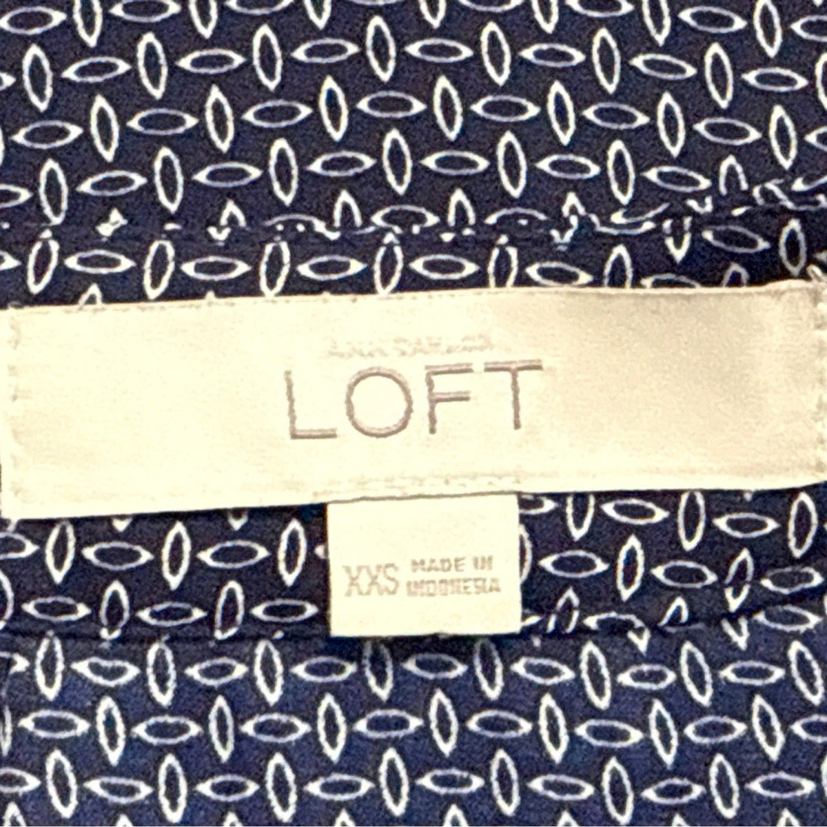 Loft Womens Navy/White Geometric Print Blouse 3/4 Sleeves Sz XXS