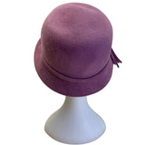 Purple Wool Felt Cloche Hat With Decorative Bow Accent