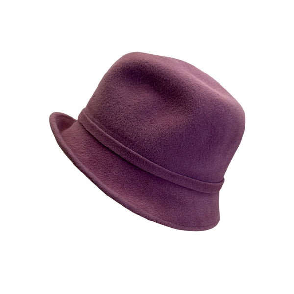 Purple Wool Felt Cloche Hat With Decorative Bow Accent