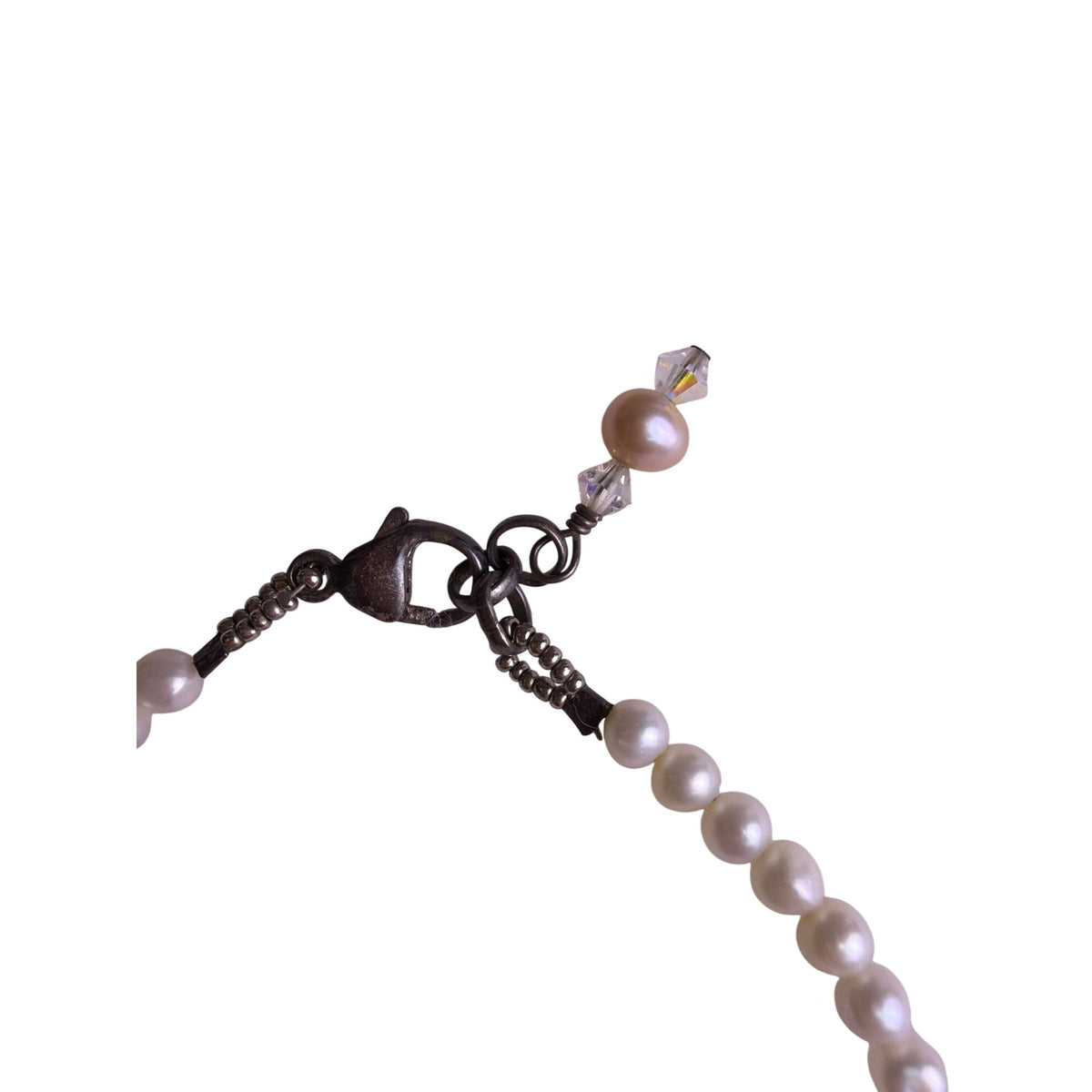 Vintage Womens White & Pink Faux Pearl Bracelet With Beaded Accents & Clasp 7.5"