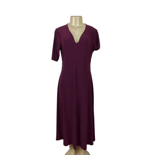 Chaus New York Womens Midi Dress V-Neck Short Sleeve Wine Burgundy Sz M - New