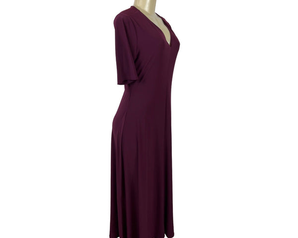 Chaus New York Womens Midi Dress V-Neck Short Sleeve Wine Burgundy Sz M - New