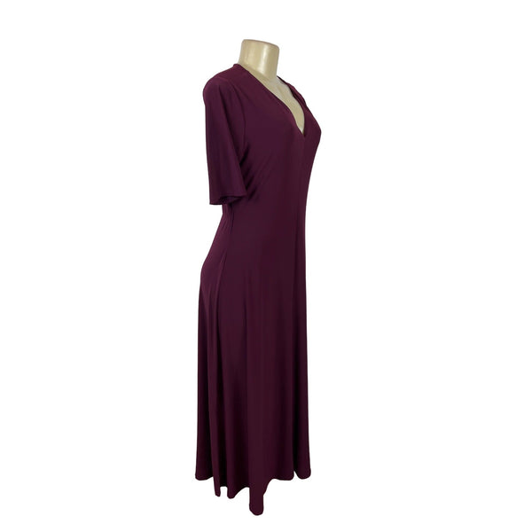 Chaus New York Womens Midi Dress V-Neck Short Sleeve Wine Burgundy Sz M - New