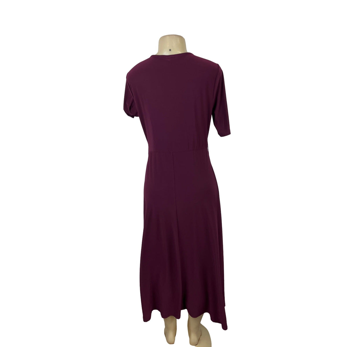 Chaus New York Womens Midi Dress V-Neck Short Sleeve Wine Burgundy Sz M - New