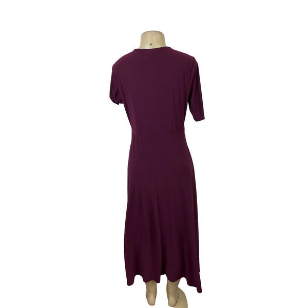 Chaus New York Womens Midi Dress V-Neck Short Sleeve Wine Burgundy Sz M - New