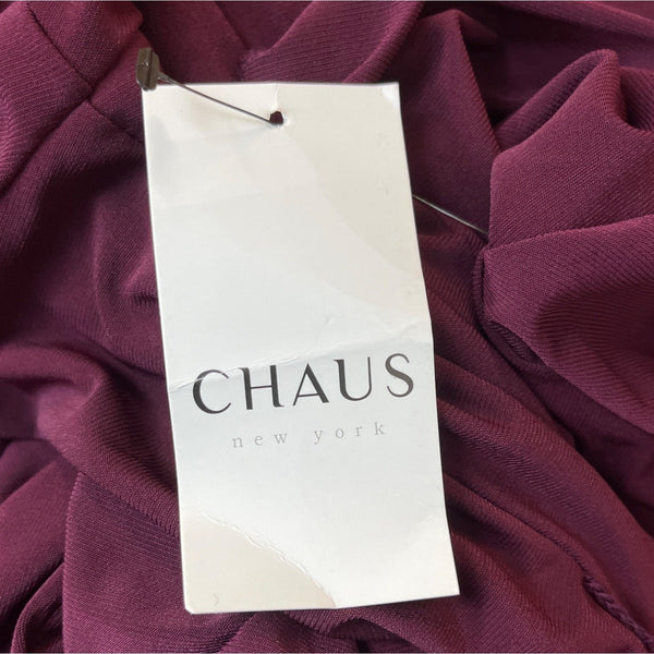 Chaus New York Womens Midi Dress V-Neck Short Sleeve Wine Burgundy Sz M - New