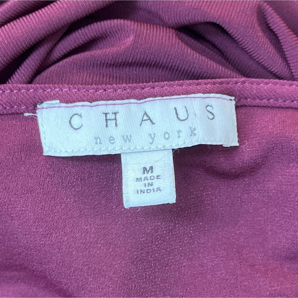 Chaus New York Womens Midi Dress V-Neck Short Sleeve Wine Burgundy Sz M - New