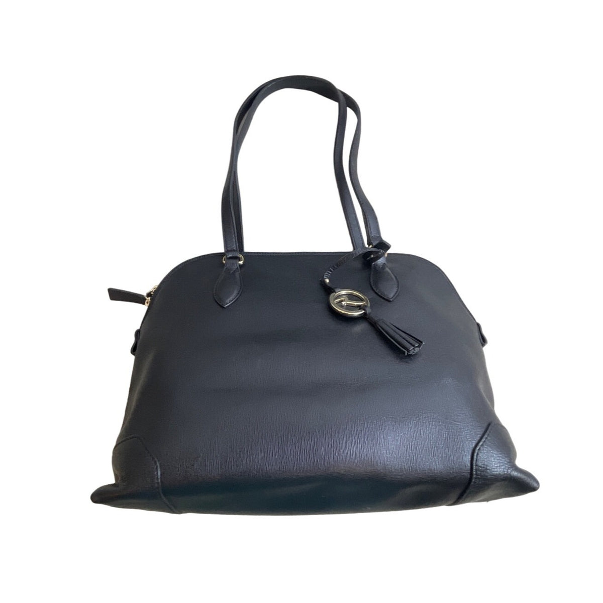 Variale Genuine Leather Handbag Made In Italy Black Tassel & Gold Accents Size M