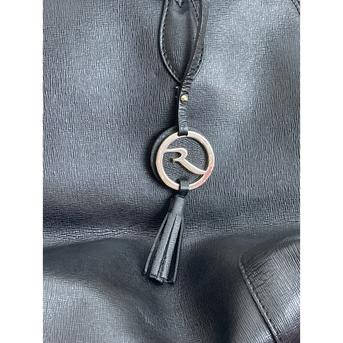 Variale Genuine Leather Handbag Made In Italy Black Tassel & Gold Accents Size M