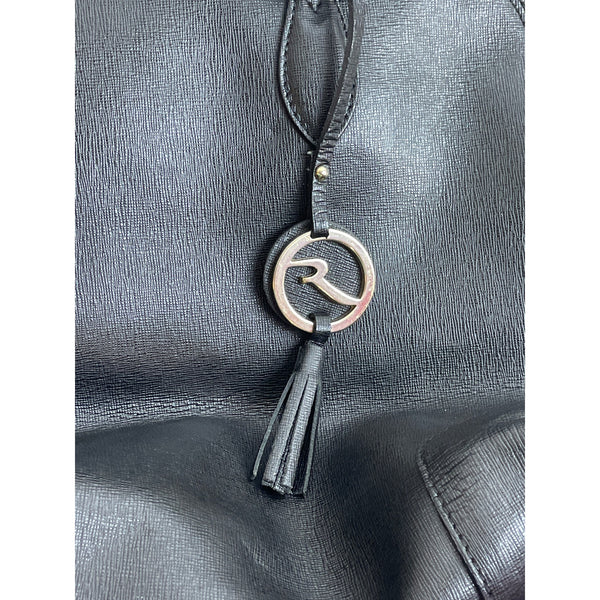 Variale Genuine Leather Handbag Made In Italy Black Tassel & Gold Accents Size M