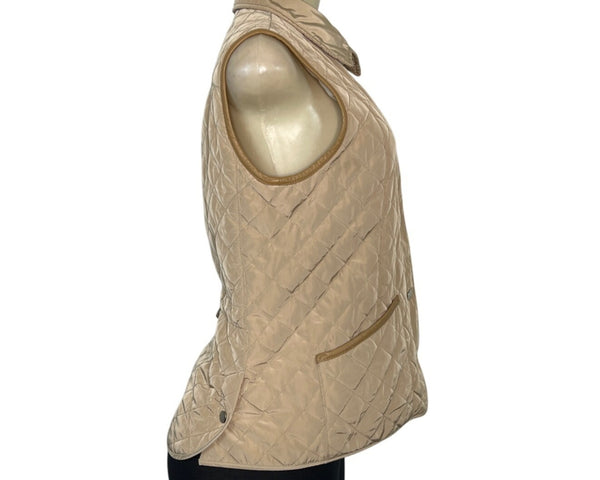 Massimo Dutti Womens Quilted Tan Vest Outerwear Button Closure & Pockets Size M