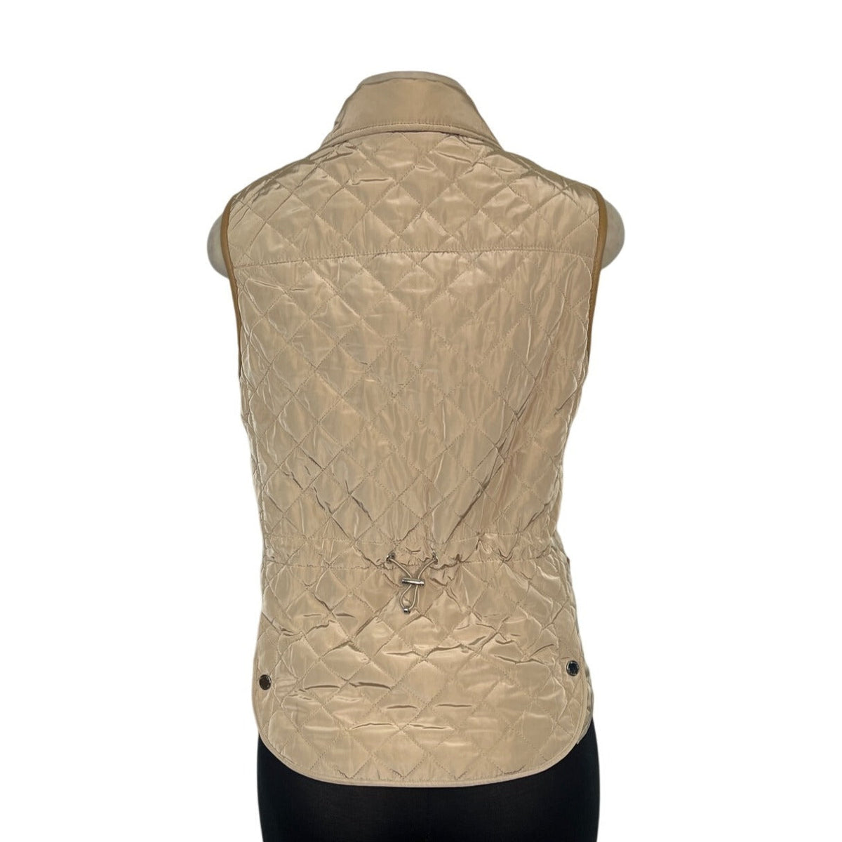 Massimo Dutti Womens Quilted Tan Vest Outerwear Button Closure & Pockets Size M