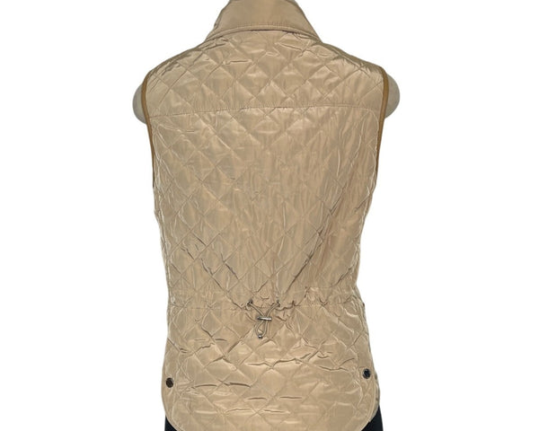 Massimo Dutti Womens Quilted Tan Vest Outerwear Button Closure & Pockets Size M
