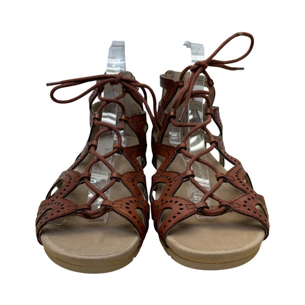 Earth Terra Cotta Leather Comfortable Lace-Up Gladiator Sandals Sz 11 - New